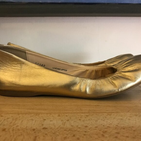 J Crew Gold Ballet Flats Size 6.5 Genuine Leather Made In Italy - Picture 5 of 12